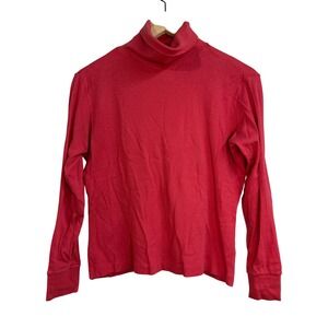 Vintage SKYR Skiwear Red Turtleneck Cotton Long Sleeve Top Women Medium Made USA
